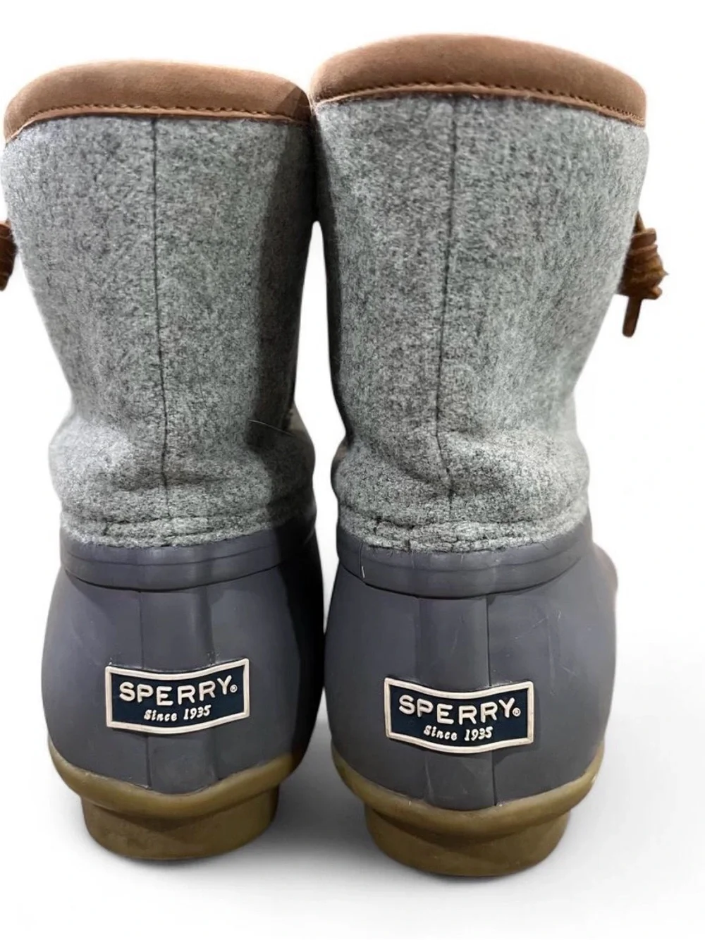 Sperry Gray Wool-Trim Lace-Up Boots with Tan Leather Laces